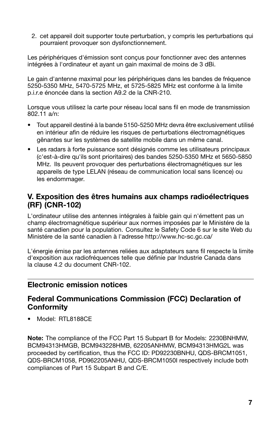 Electronic emission notices | Lenovo V580c Notebook User Manual | Page 7 / 10