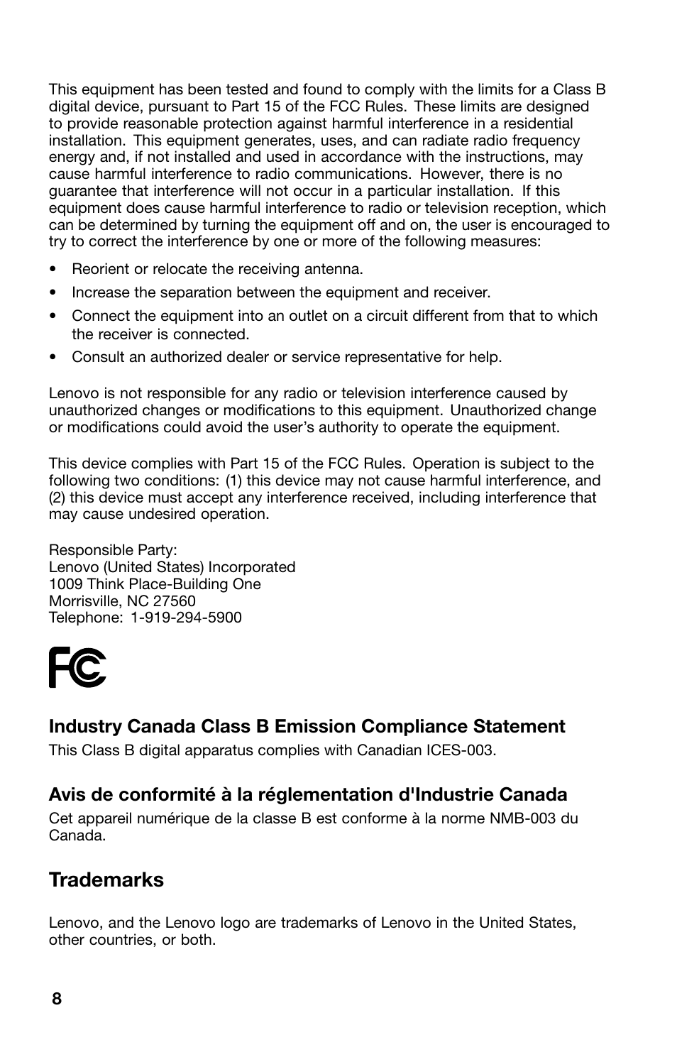 Trademarks | Lenovo V580c Notebook User Manual | Page 8 / 10