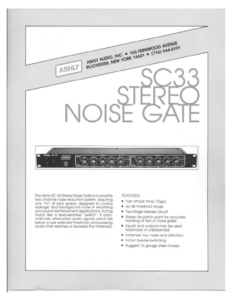 Ashly SC33 User Manual | 2 pages