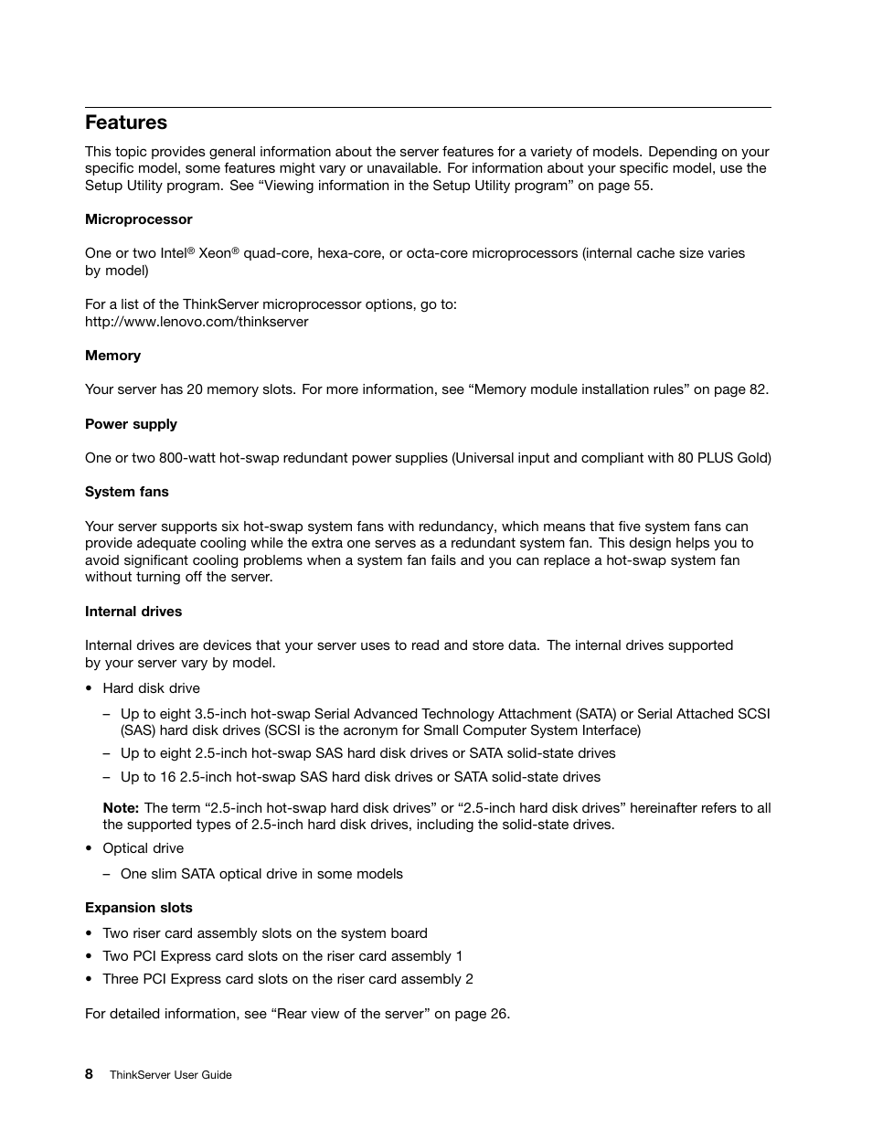 Features | Lenovo ThinkServer RD630 User Manual | Page 20 / 196