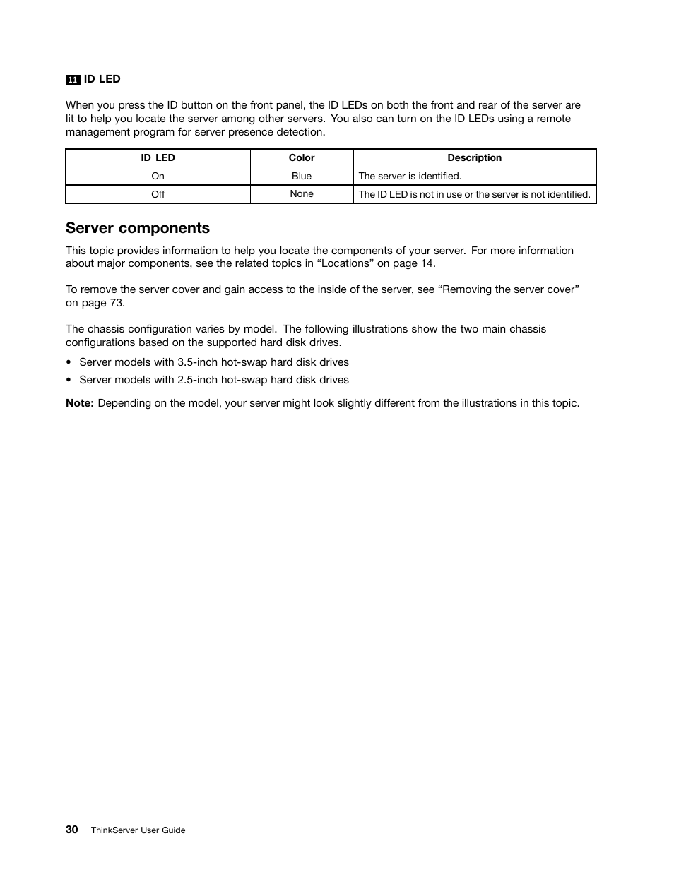 Server components | Lenovo ThinkServer RD630 User Manual | Page 42 / 196