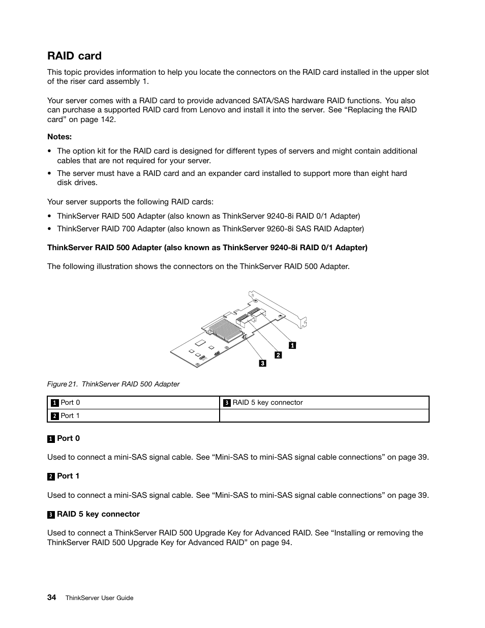 Raid card | Lenovo ThinkServer RD630 User Manual | Page 46 / 196