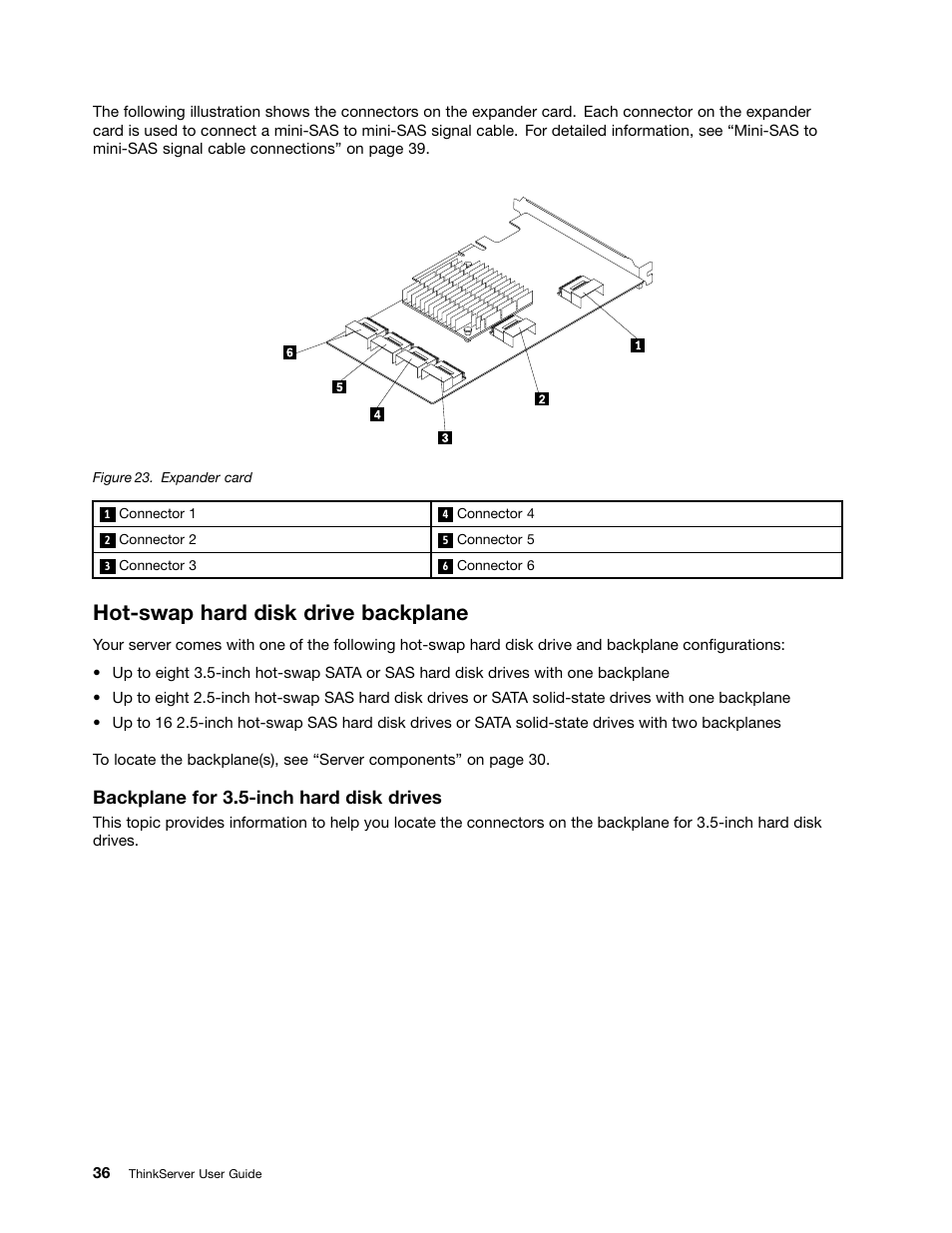 Hot-swap hard disk drive backplane, Backplane for 3.5-inch hard disk drives | Lenovo ThinkServer RD630 User Manual | Page 48 / 196