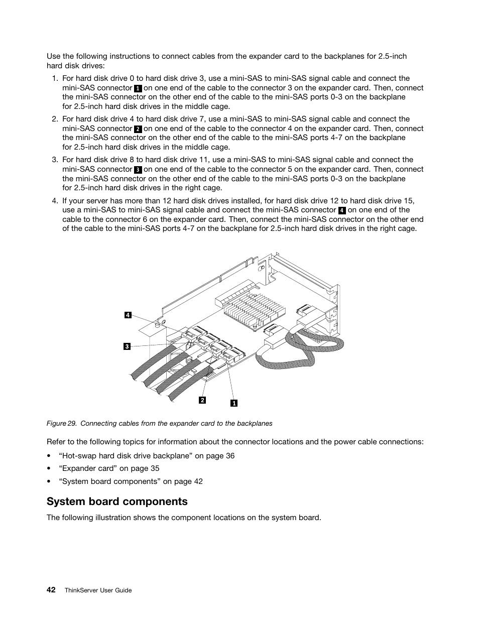 System board components | Lenovo ThinkServer RD630 User Manual | Page 54 / 196