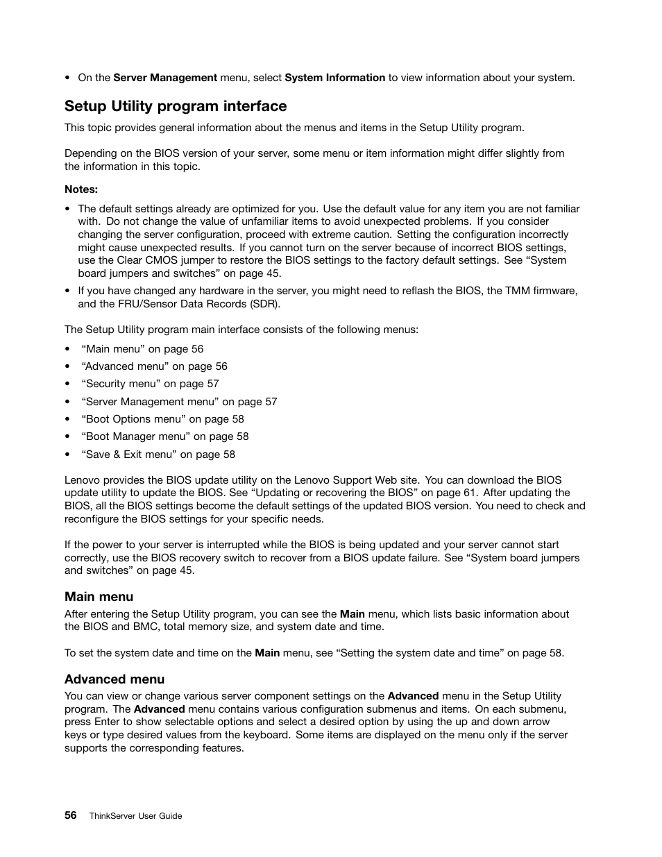 Setup utility program interface | Lenovo ThinkServer RD630 User Manual | Page 68 / 196