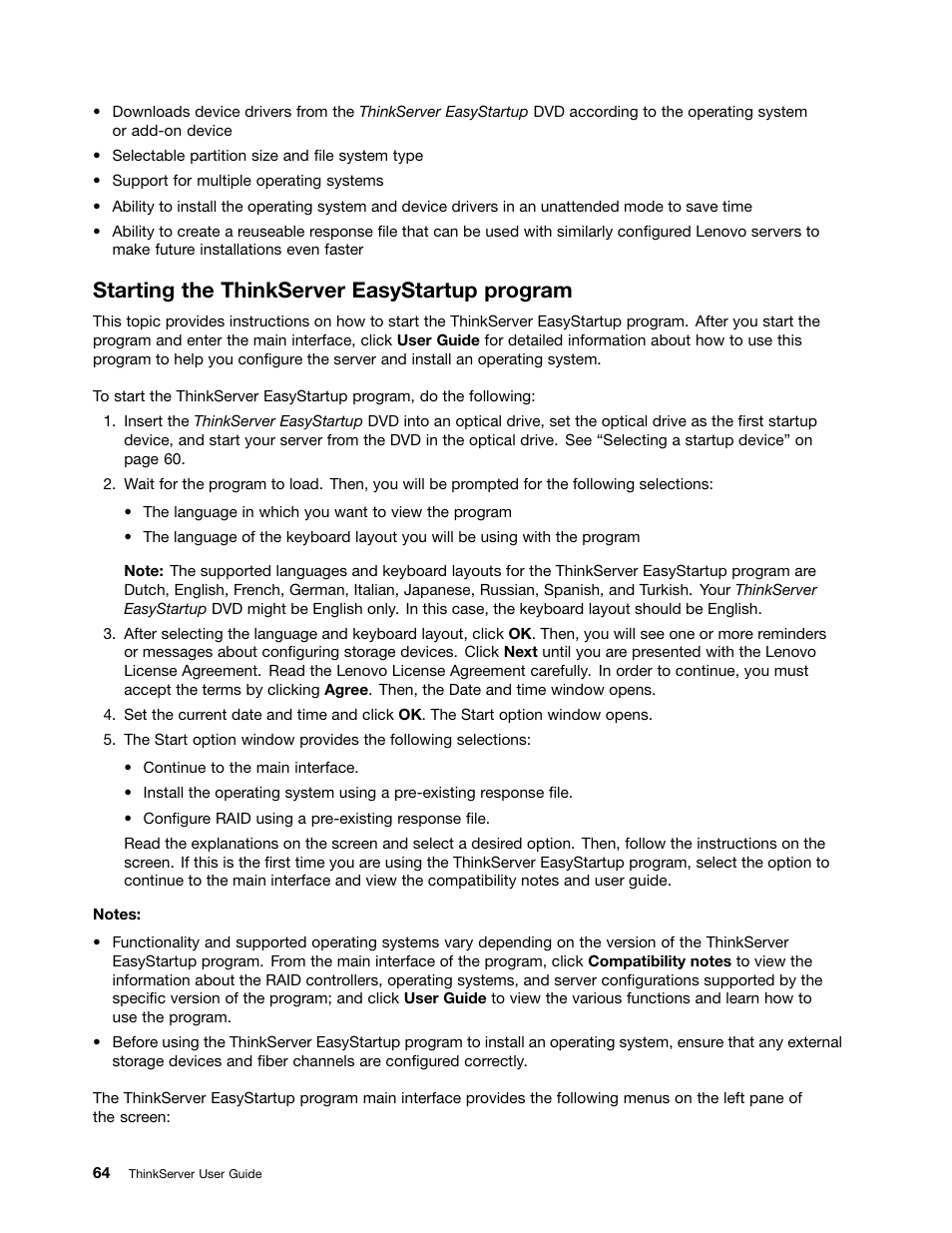 Starting the thinkserver easystartup program | Lenovo ThinkServer RD630 User Manual | Page 76 / 196