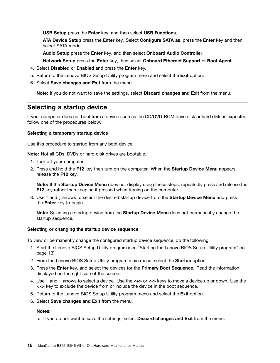 Selecting a startup device | Lenovo IdeaCentre B345 All-in-One User Manual | Page 22 / 69