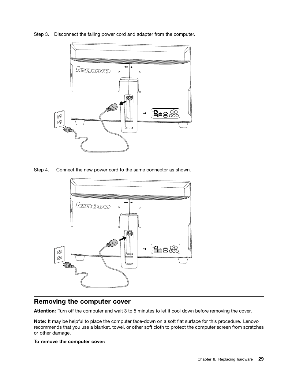 Removing the computer cover | Lenovo IdeaCentre B345 All-in-One User Manual | Page 35 / 69