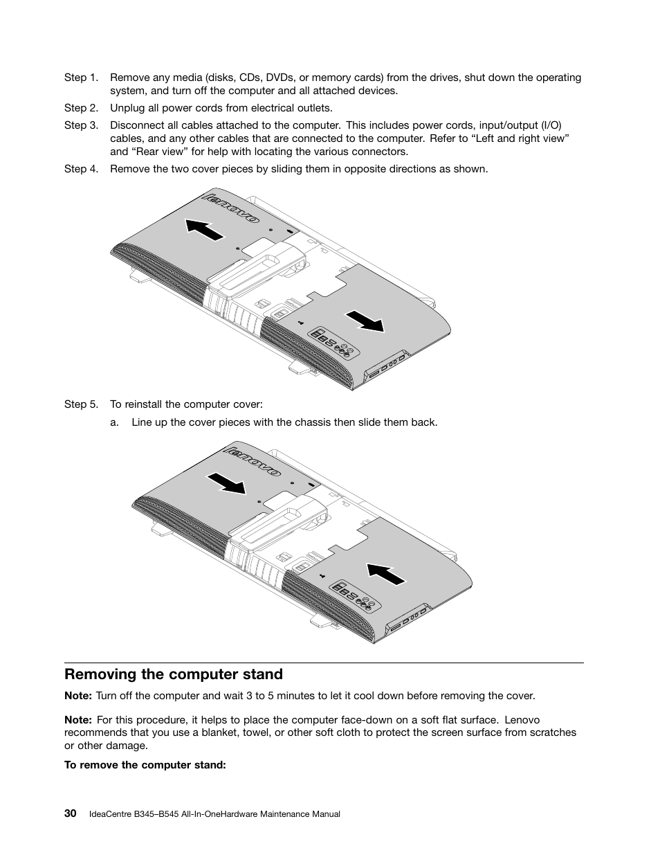 Removing the computer stand | Lenovo IdeaCentre B345 All-in-One User Manual | Page 36 / 69