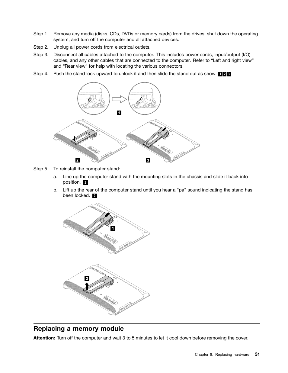 Replacing a memory module | Lenovo IdeaCentre B345 All-in-One User Manual | Page 37 / 69