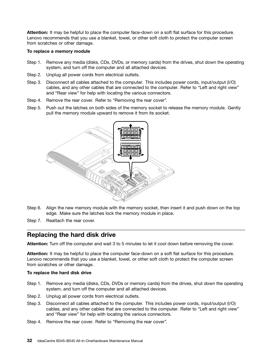 Replacing the hard disk drive | Lenovo IdeaCentre B345 All-in-One User Manual | Page 38 / 69