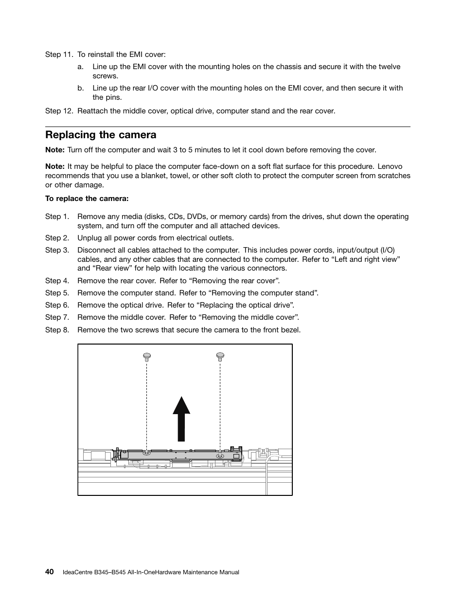 Replacing the camera | Lenovo IdeaCentre B345 All-in-One User Manual | Page 46 / 69