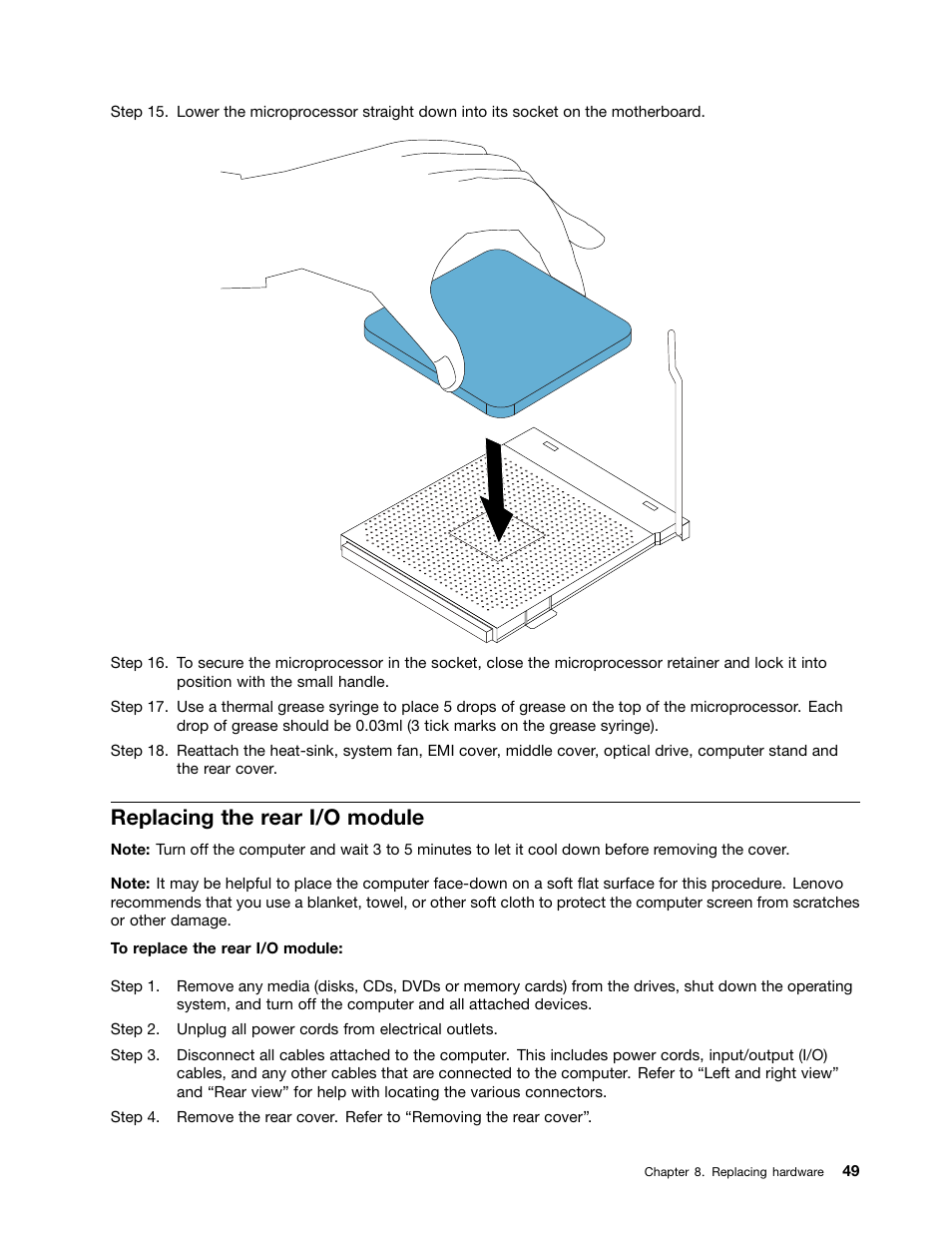 Replacing the rear i/o module | Lenovo IdeaCentre B345 All-in-One User Manual | Page 55 / 69
