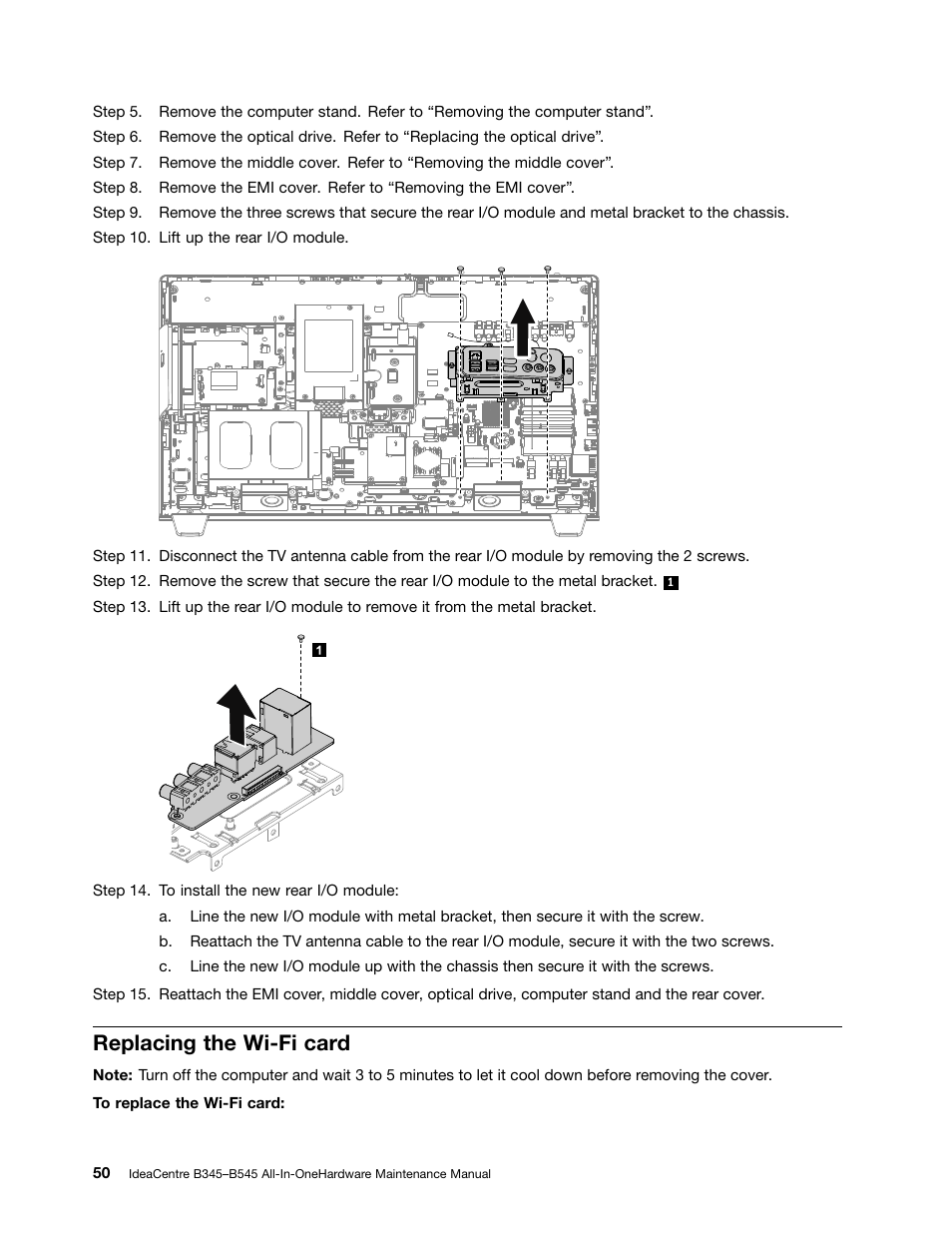Replacing the wi-fi card | Lenovo IdeaCentre B345 All-in-One User Manual | Page 56 / 69