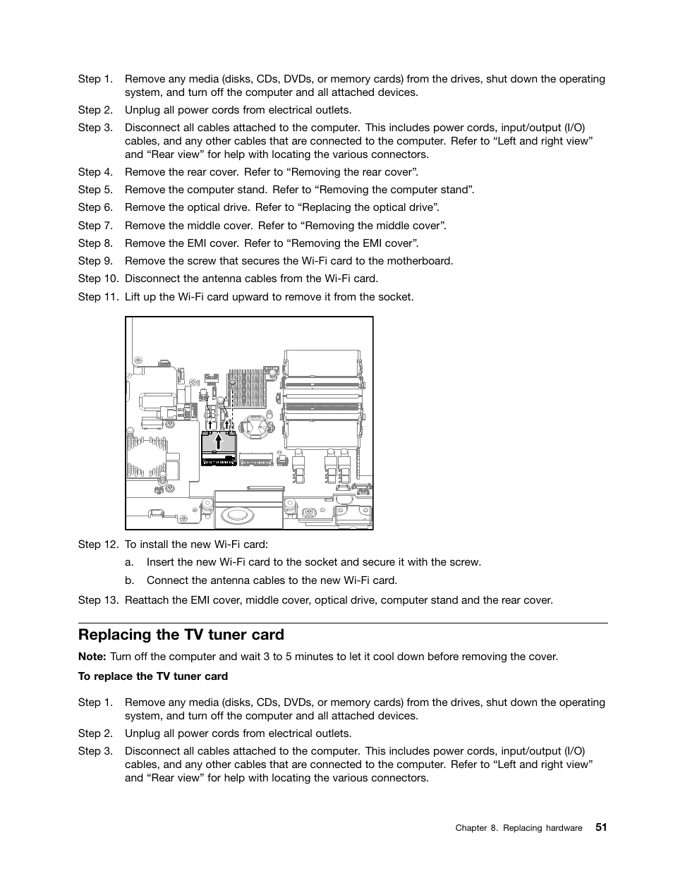 Replacing the tv tuner card | Lenovo IdeaCentre B345 All-in-One User Manual | Page 57 / 69