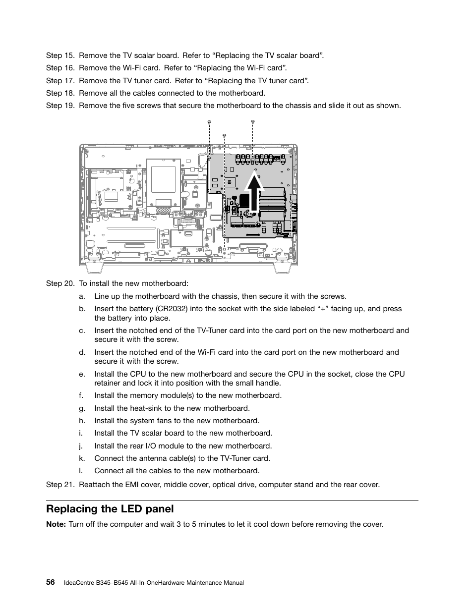 Replacing the led panel | Lenovo IdeaCentre B345 All-in-One User Manual | Page 62 / 69