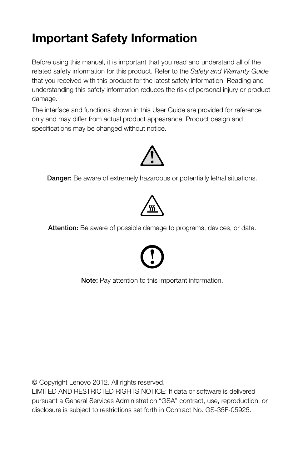 Important safety information | Lenovo IdeaCentre K415 User Manual | Page 2 / 63