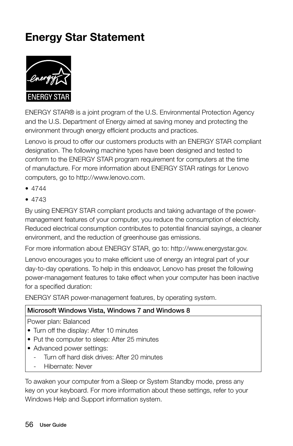 Energy star statement | Lenovo IdeaCentre K415 User Manual | Page 61 / 63