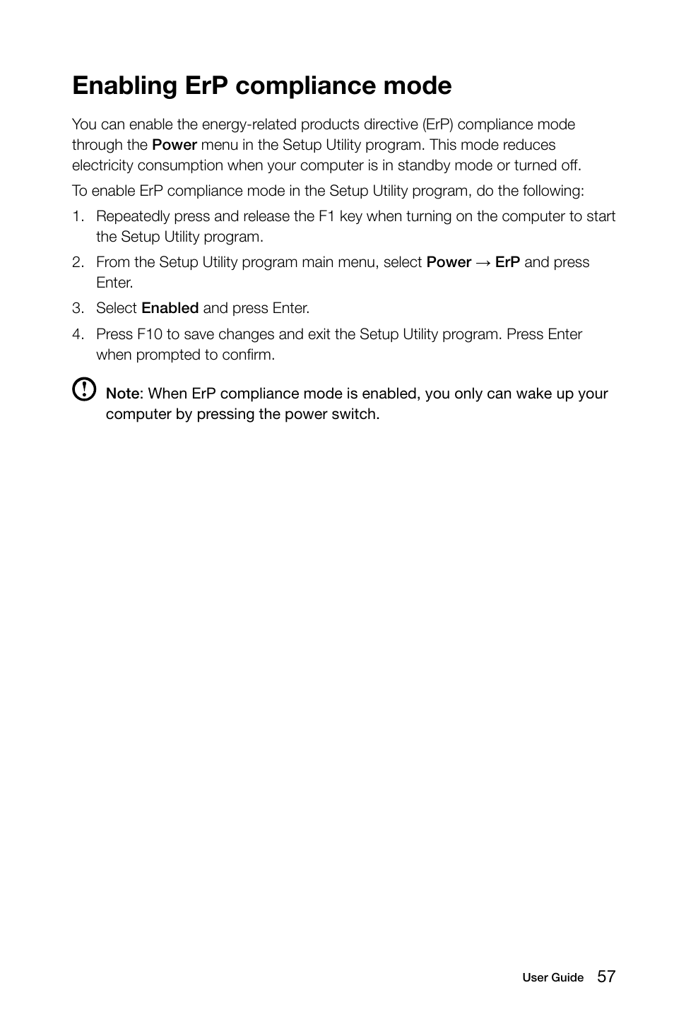 Enabling erp compliance mode | Lenovo IdeaCentre K415 User Manual | Page 62 / 63