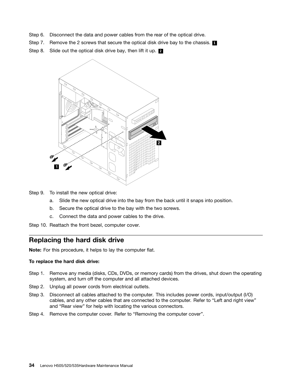 Replacing the hard disk drive | Lenovo H535 Desktop User Manual | Page 40 / 59