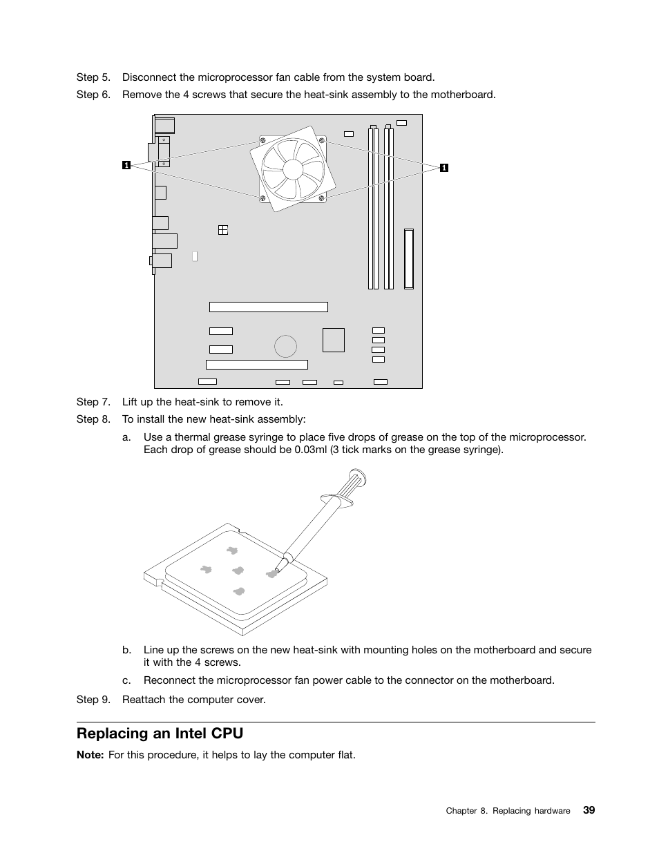 Replacing an intel cpu | Lenovo H535 Desktop User Manual | Page 45 / 59