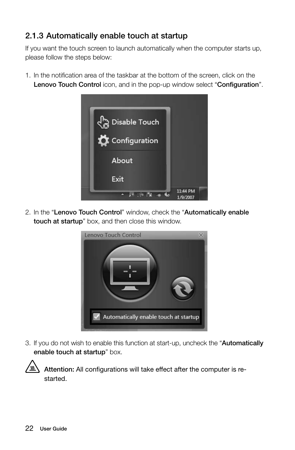 3 automatically enable touch at startup | Lenovo C315 All-In-One User Manual | Page 27 / 57