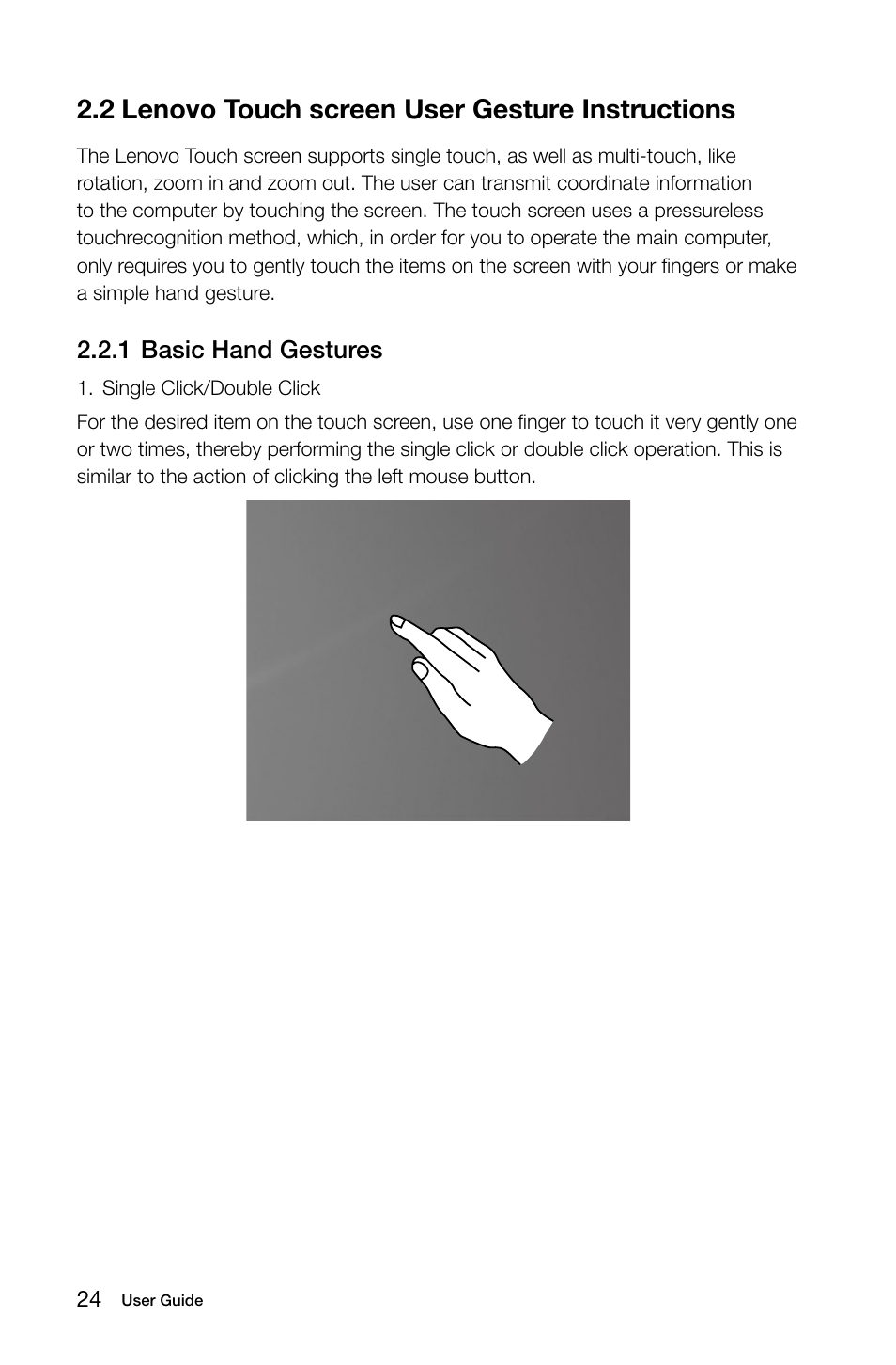 2 lenovo touch screen user gesture instructions | Lenovo C315 All-In-One User Manual | Page 29 / 57