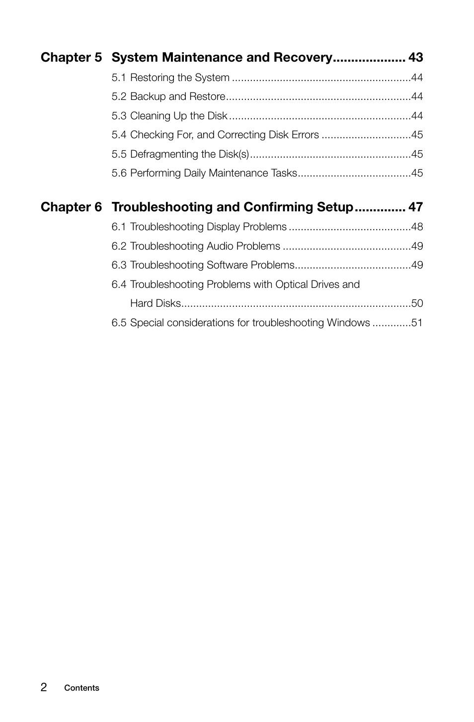 Chapter 5 system maintenance and recovery, Chapter 6 troubleshooting and confirming setup | Lenovo C315 All-In-One User Manual | Page 5 / 57