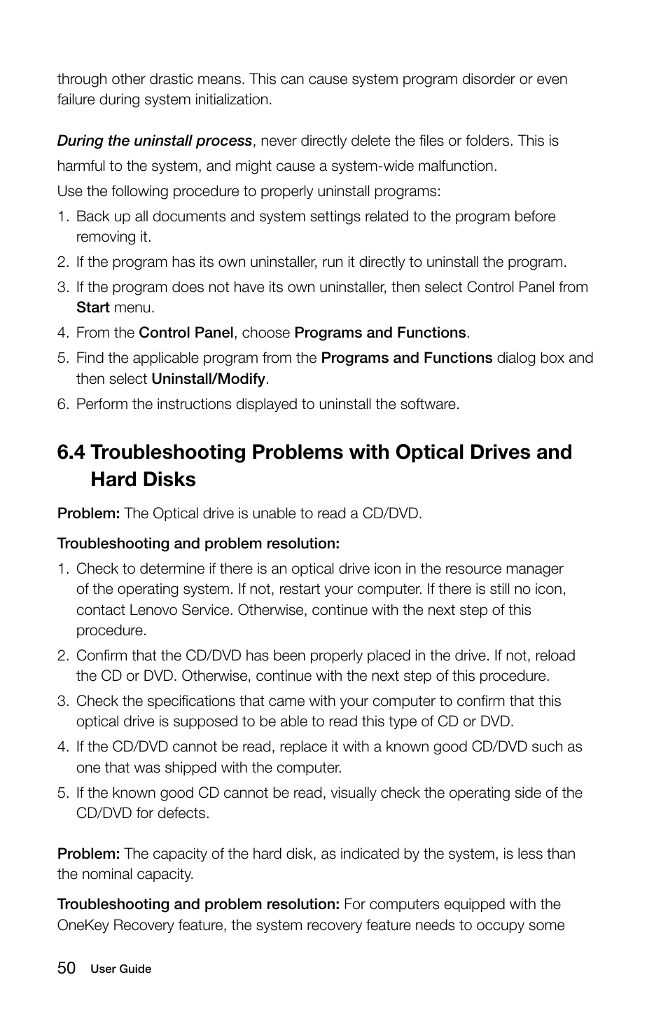 4 troubleshooting problems with optical drives and, Hard disks | Lenovo C315 All-In-One User Manual | Page 55 / 57