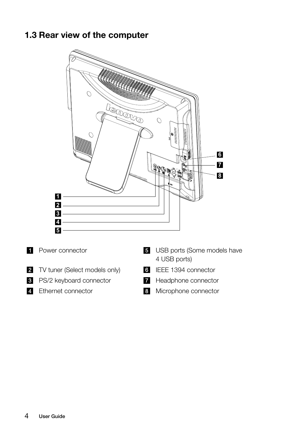 3 rear view of the computer | Lenovo C315 All-In-One User Manual | Page 9 / 57