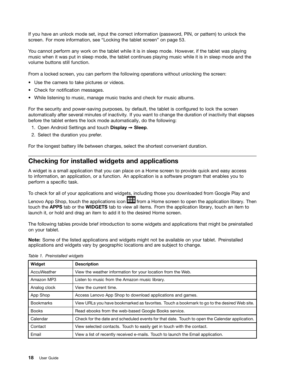Checking for installed widgets and applications | Lenovo ThinkPad Tablet User Manual | Page 26 / 100
