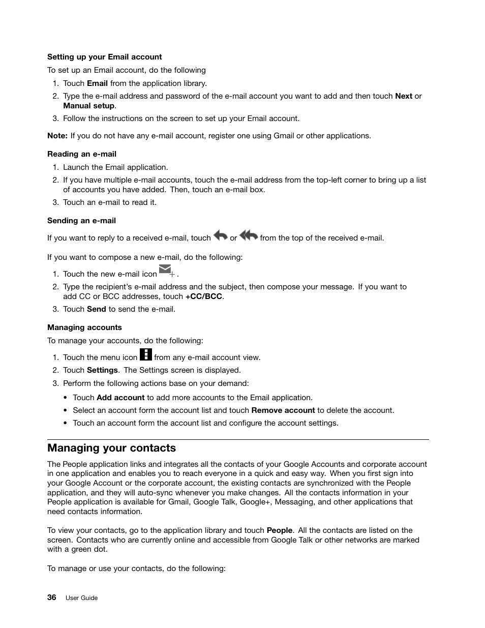Managing your contacts | Lenovo ThinkPad Tablet User Manual | Page 44 / 100