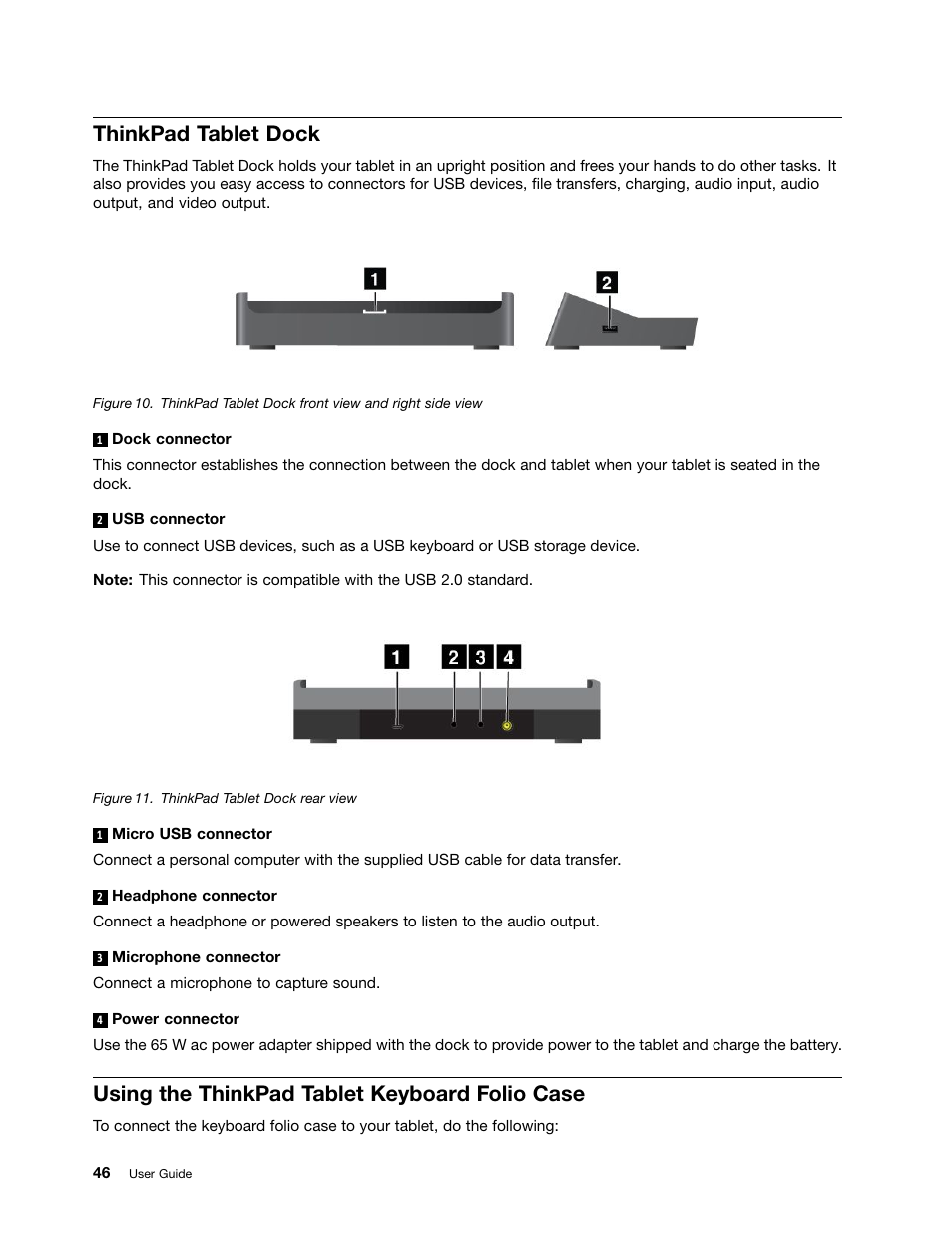 Thinkpad tablet dock, Using the thinkpad tablet keyboard folio case | Lenovo ThinkPad Tablet User Manual | Page 54 / 100