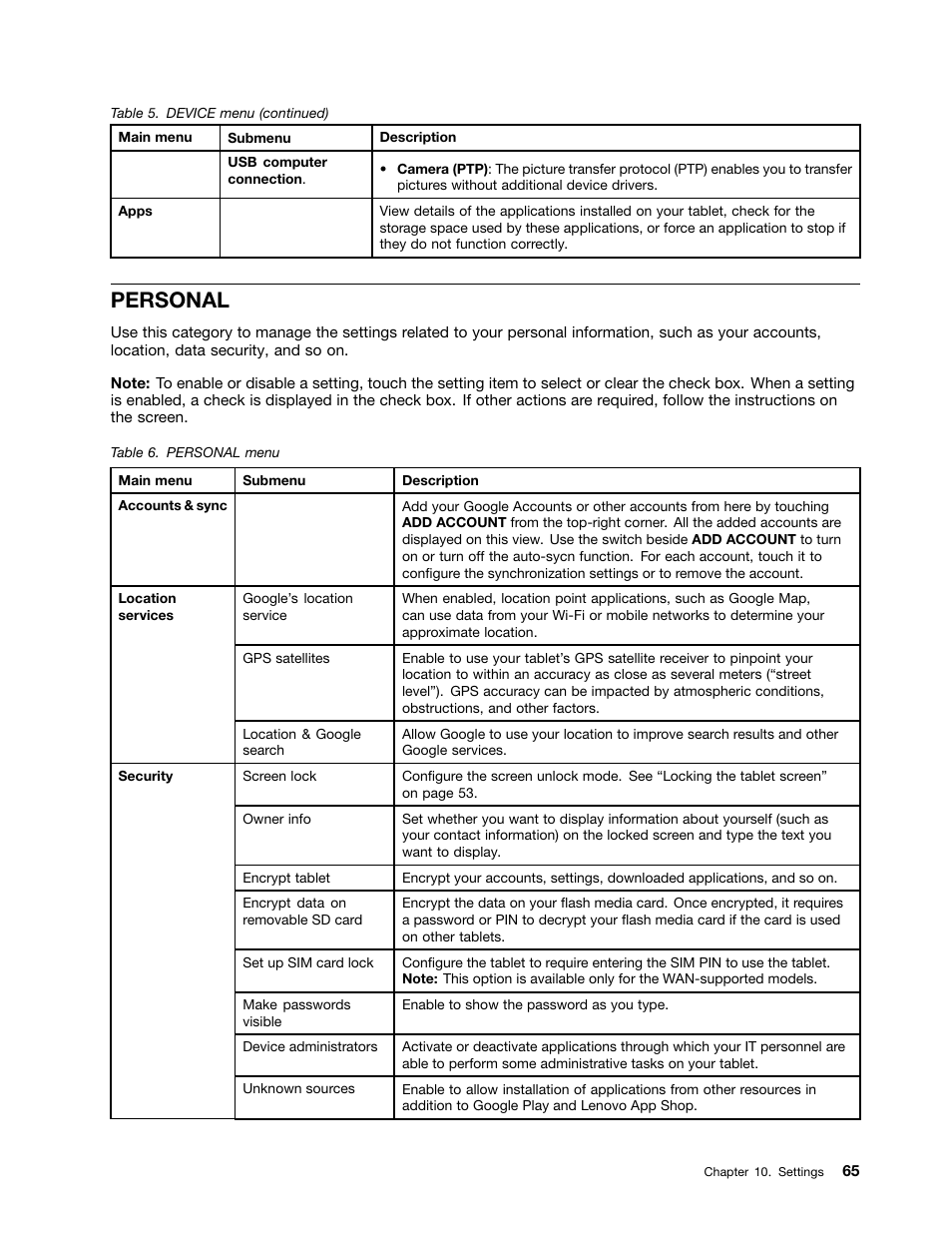 Personal | Lenovo ThinkPad Tablet User Manual | Page 73 / 100