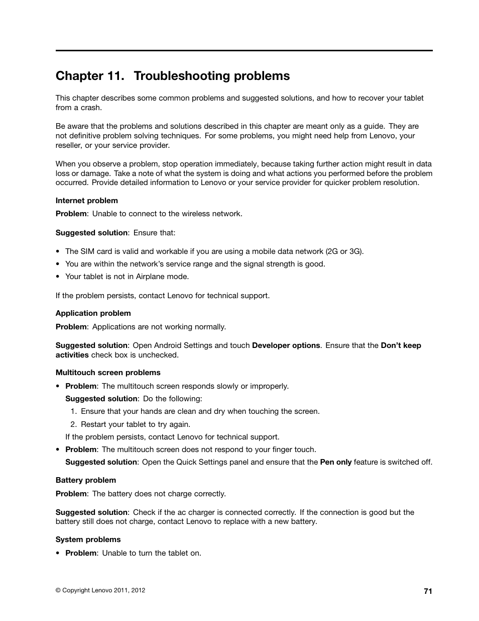 Chapter 11. troubleshooting problems | Lenovo ThinkPad Tablet User Manual | Page 79 / 100