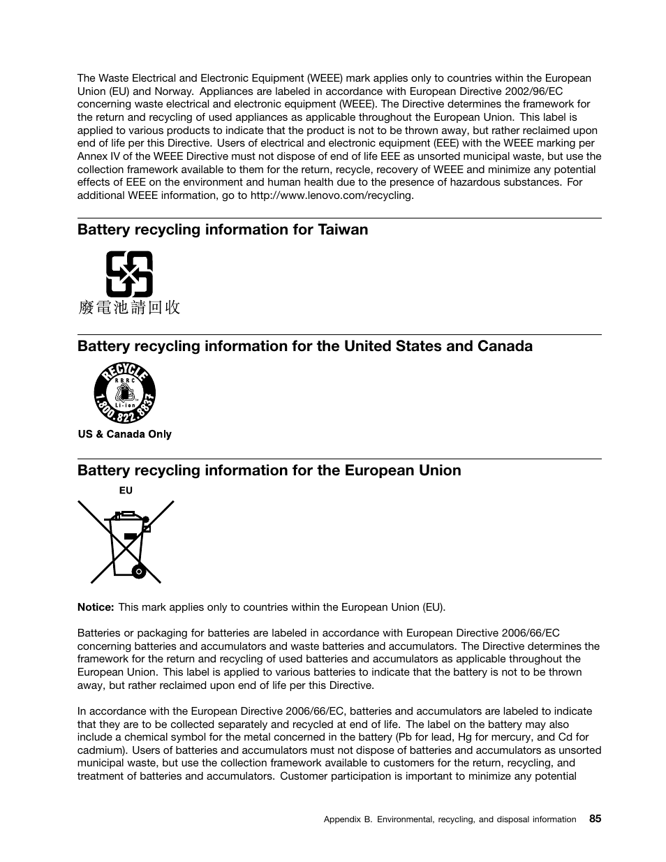 Battery recycling information for taiwan | Lenovo ThinkPad Tablet User Manual | Page 93 / 100