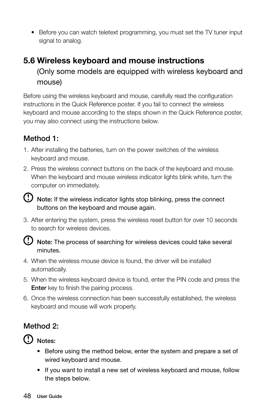 6 wireless keyboard and mouse instructions, Method 1, Method 2 | Lenovo IdeaCentre B510 User Manual | Page 53 / 55