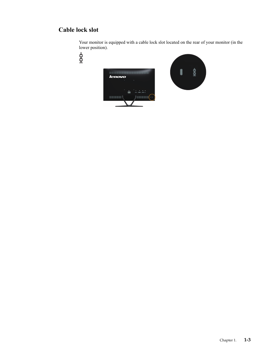 Cable lock slot, Cable lock slot -3 | Lenovo LI2721s Wide Flat Panel Monitor User Manual | Page 7 / 32