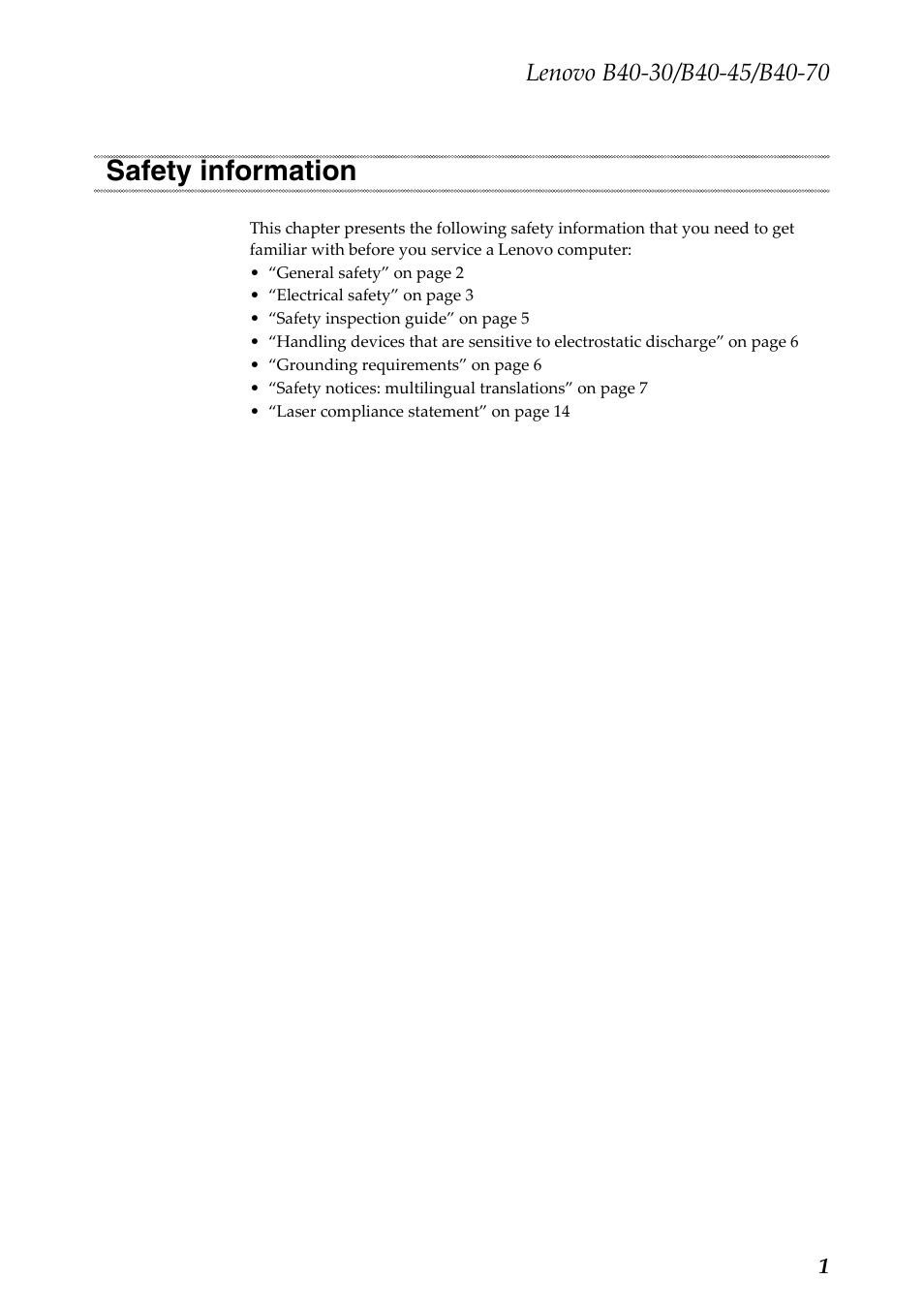 Safety information | Lenovo B40-30 Notebook User Manual | Page 5 / 85