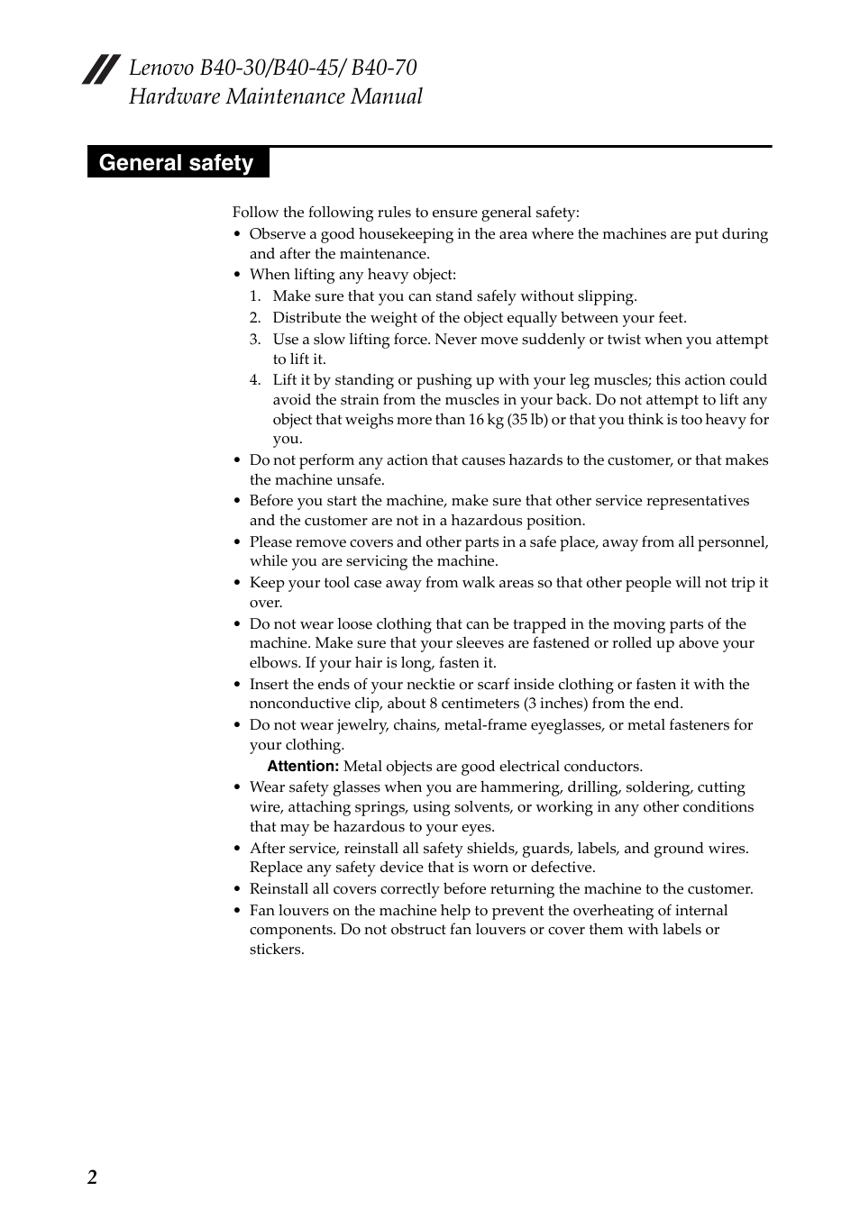 General safety | Lenovo B40-30 Notebook User Manual | Page 6 / 85