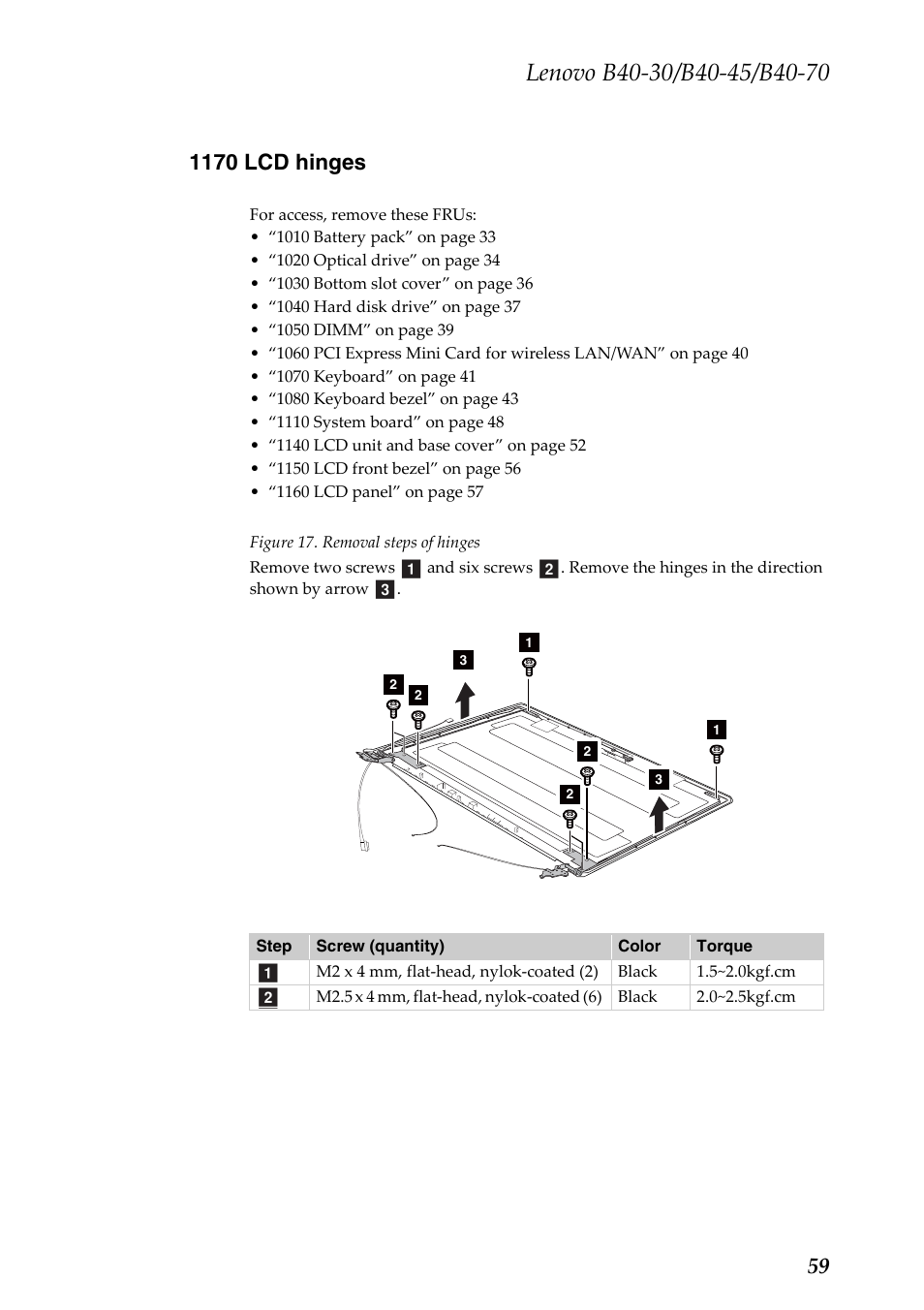 1170 lcd hinges | Lenovo B40-30 Notebook User Manual | Page 63 / 85