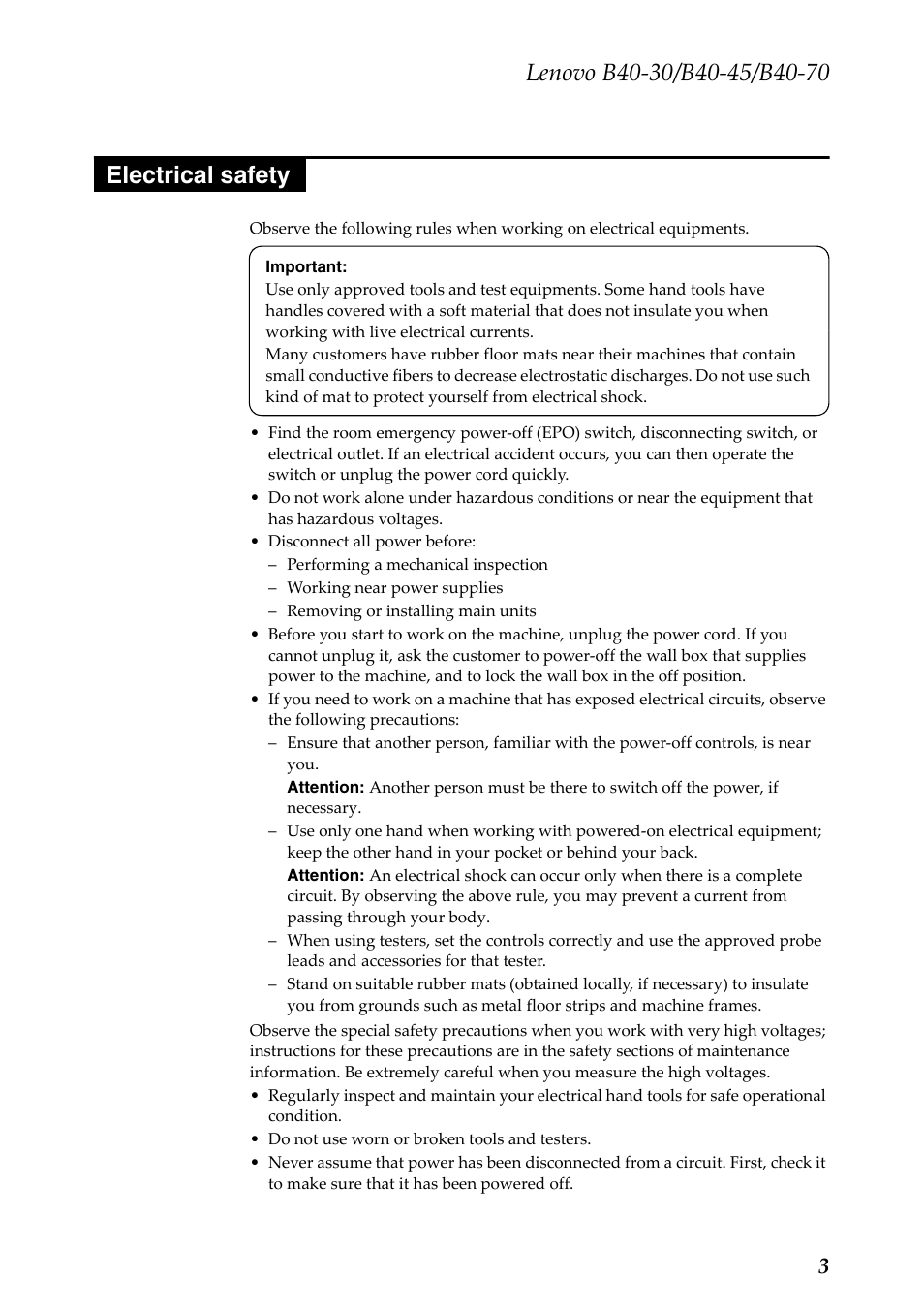 Electrical safety | Lenovo B40-30 Notebook User Manual | Page 7 / 85