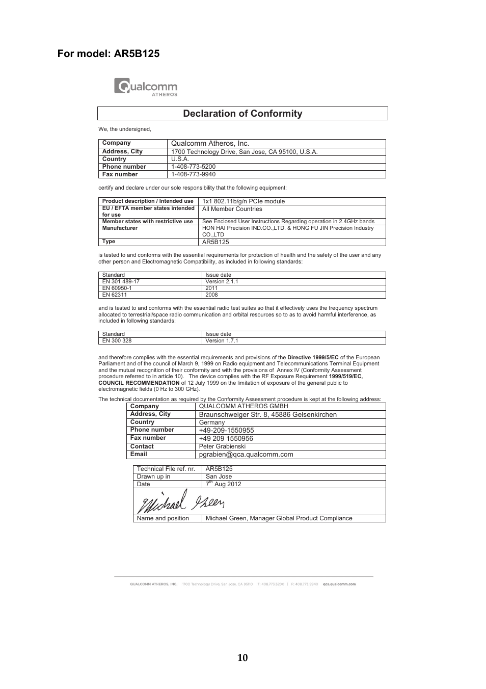 Declaration of conformity | Lenovo IdeaPad S410p Touch Notebook User Manual | Page 10 / 12