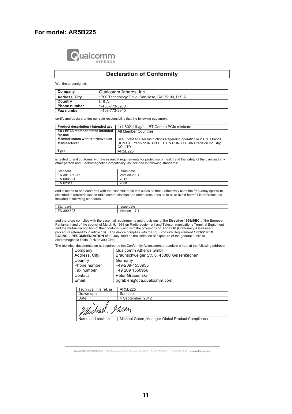 Declaration of conformity | Lenovo IdeaPad S410p Touch Notebook User Manual | Page 11 / 12