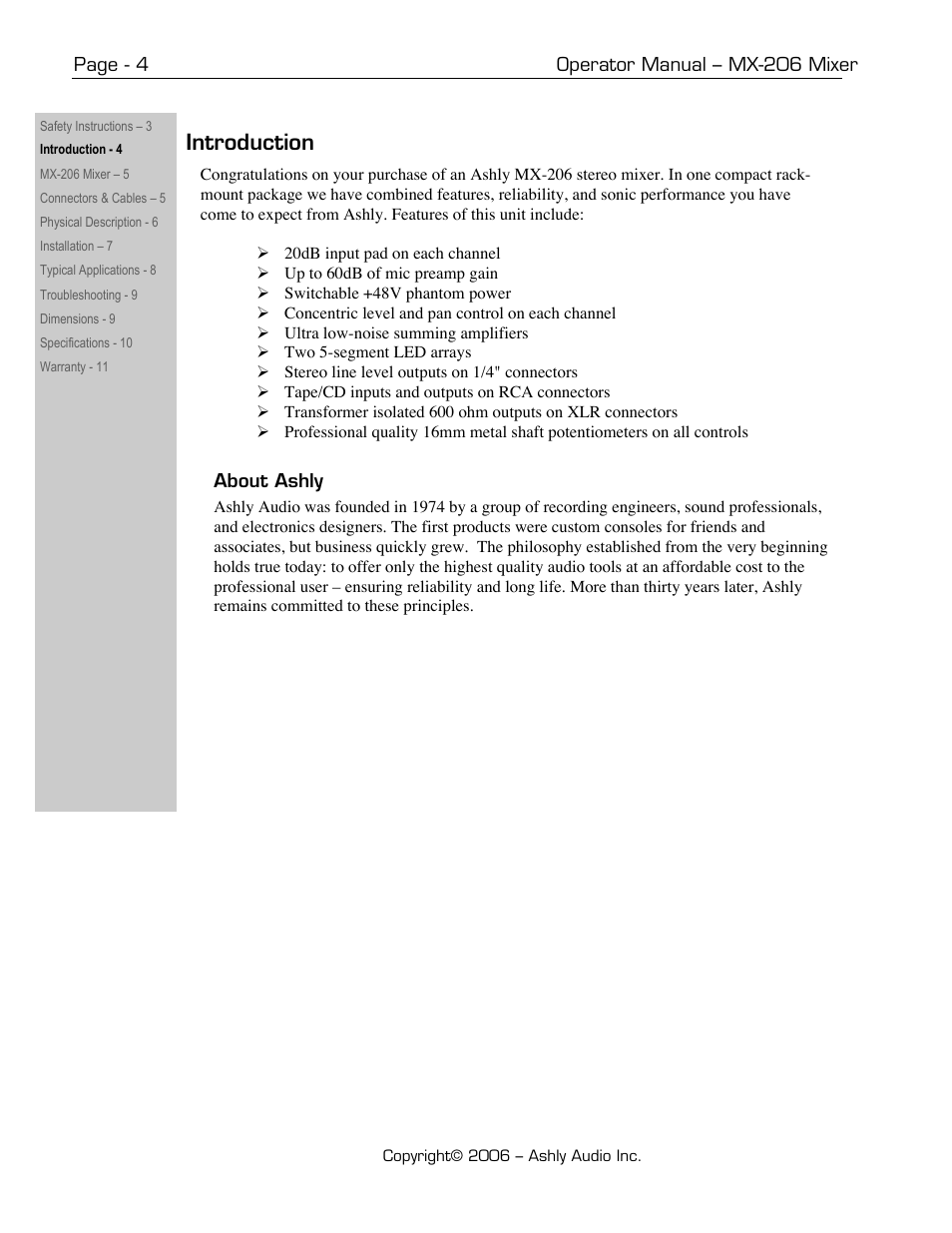 Introduction | Ashly MX-206 User Manual | Page 4 / 12