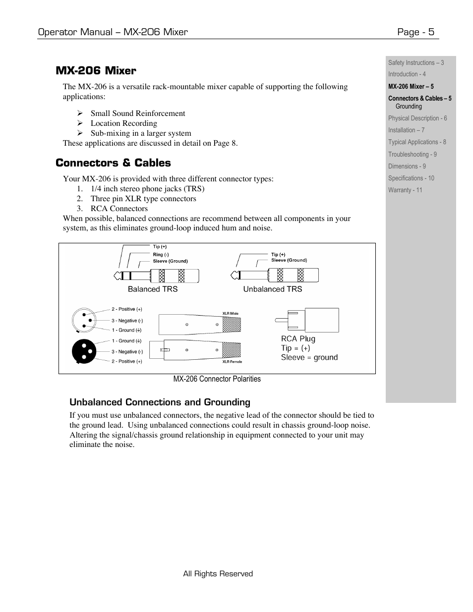 Mx-206 mixer, Connectors & cables | Ashly MX-206 User Manual | Page 5 / 12