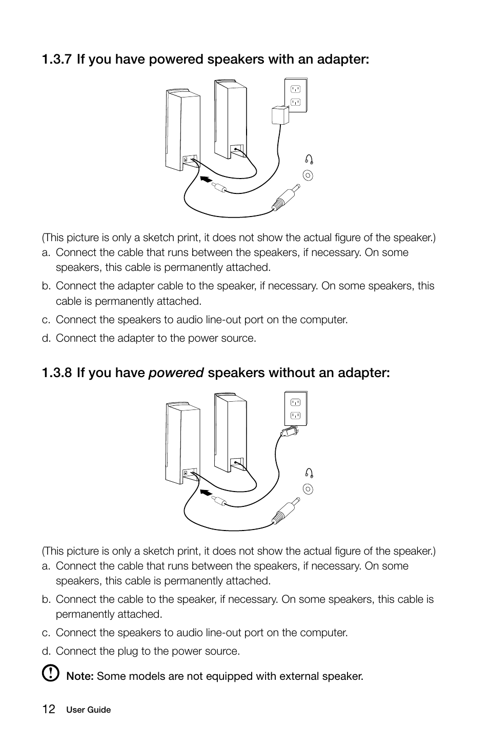 7 if you have powered speakers with an adapter, 8 if you have powered speakers without an adapter | Lenovo H415 Desktop User Manual | Page 17 / 33