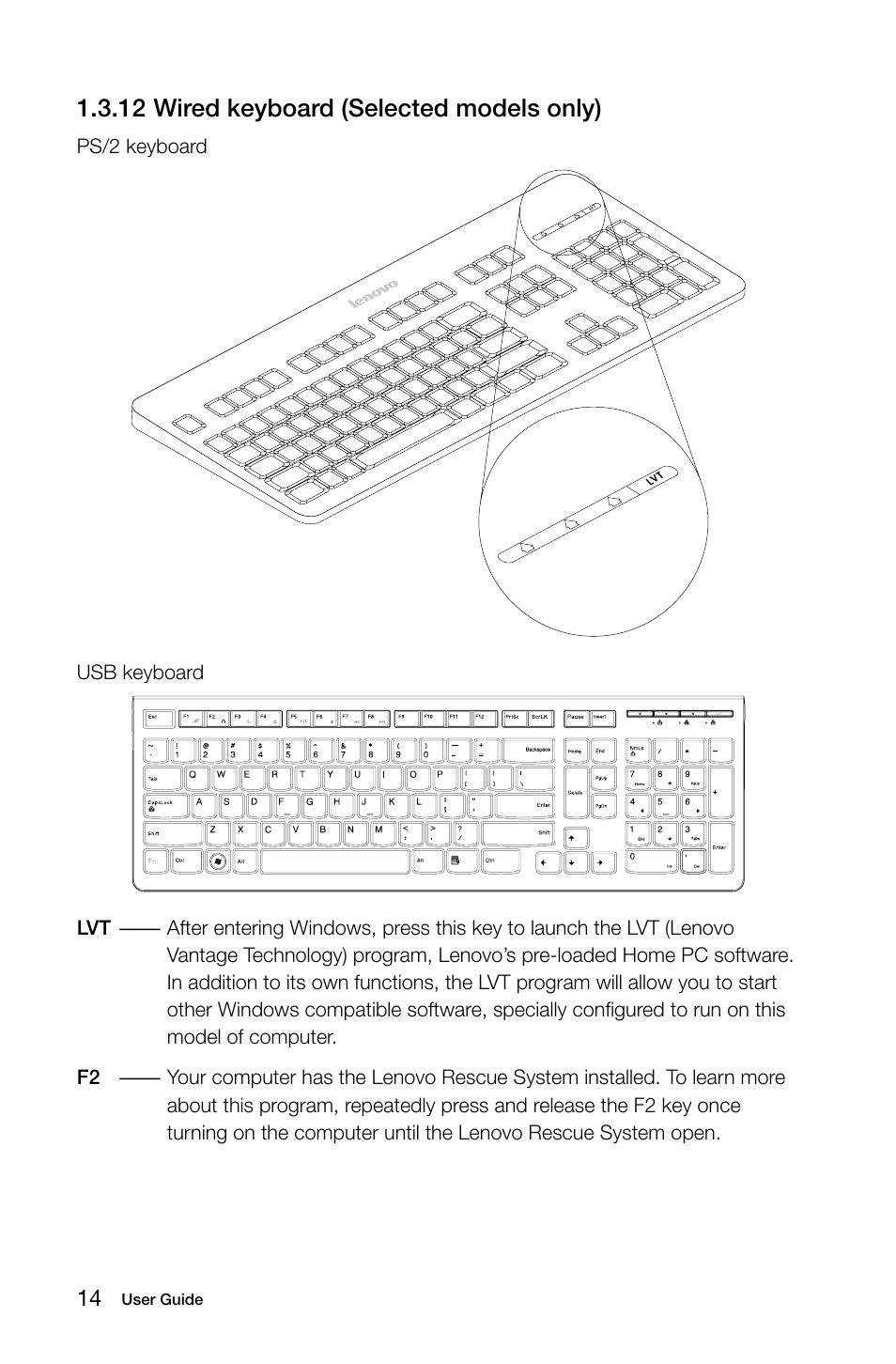 12 wired keyboard (selected models only) | Lenovo H415 Desktop User Manual | Page 19 / 33