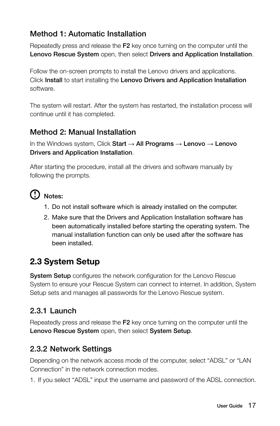 3 system setup, Method 1: automatic installation, Method 2: manual installation | 1 launch, 2 network settings | Lenovo H415 Desktop User Manual | Page 22 / 33
