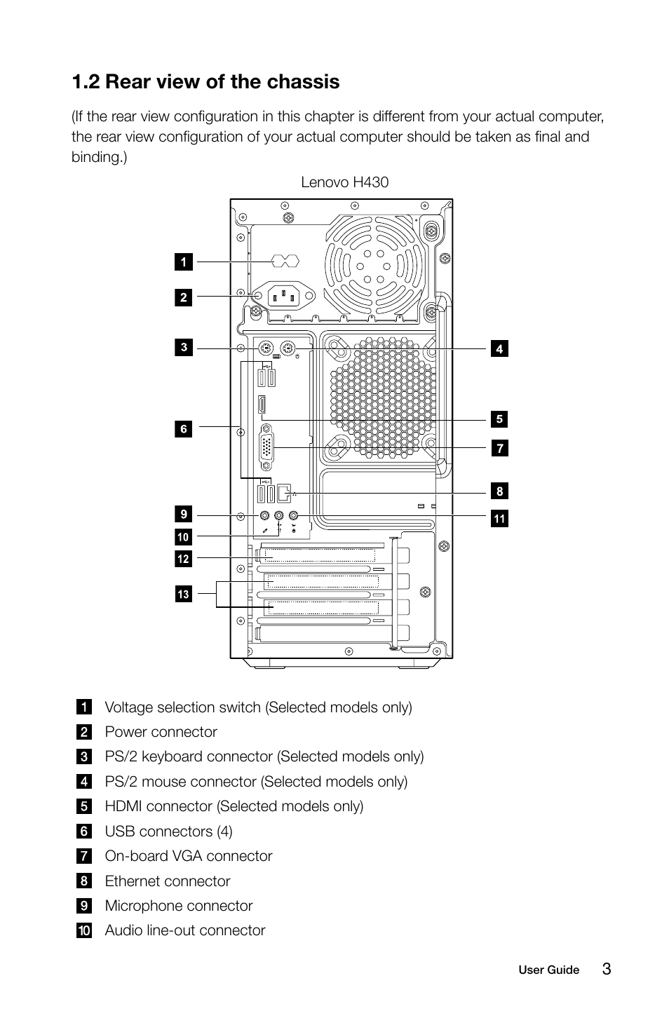 2 rear view of the chassis | Lenovo H415 Desktop User Manual | Page 8 / 33